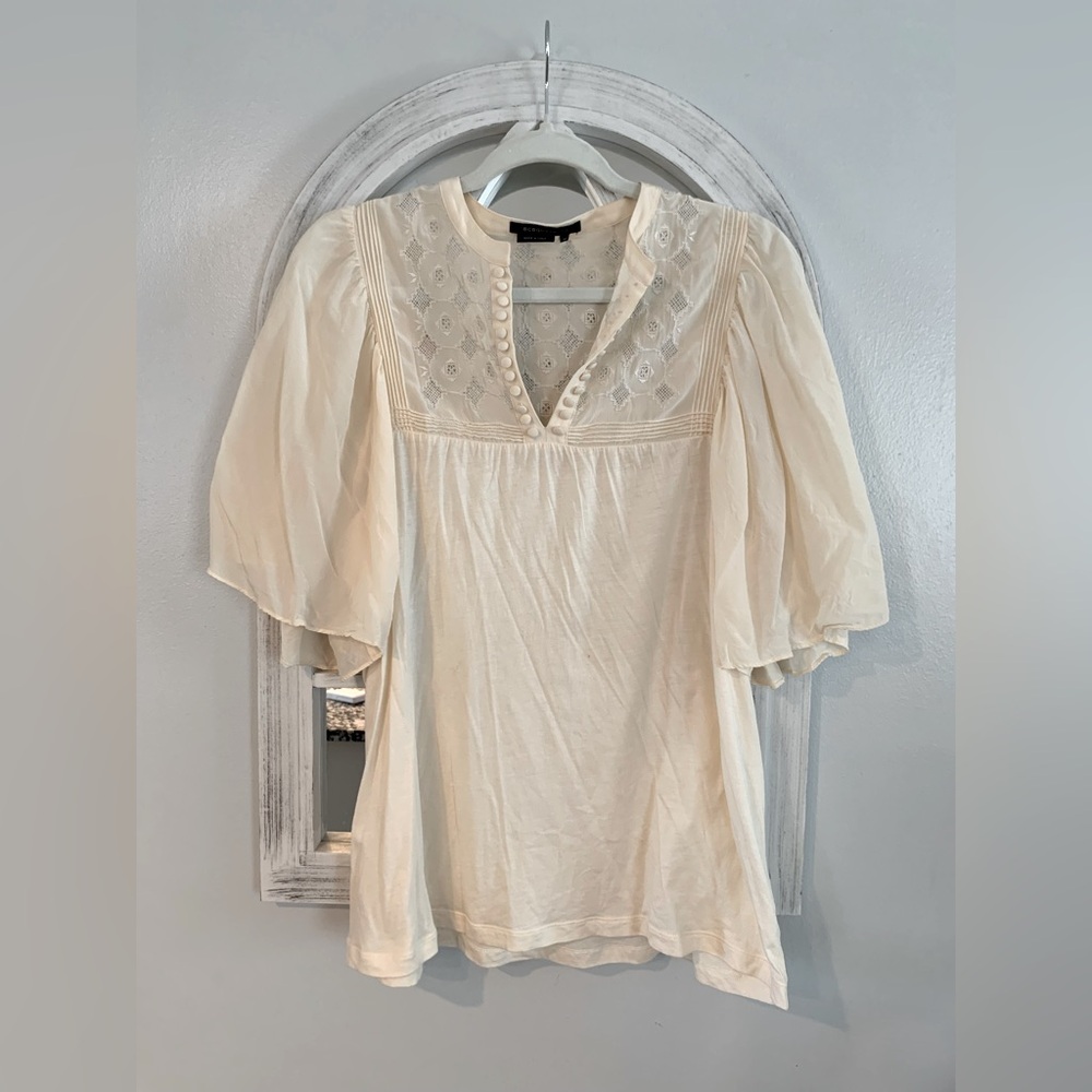 BCBG MAXAZRIA-Cream Lace Detail Women's Top